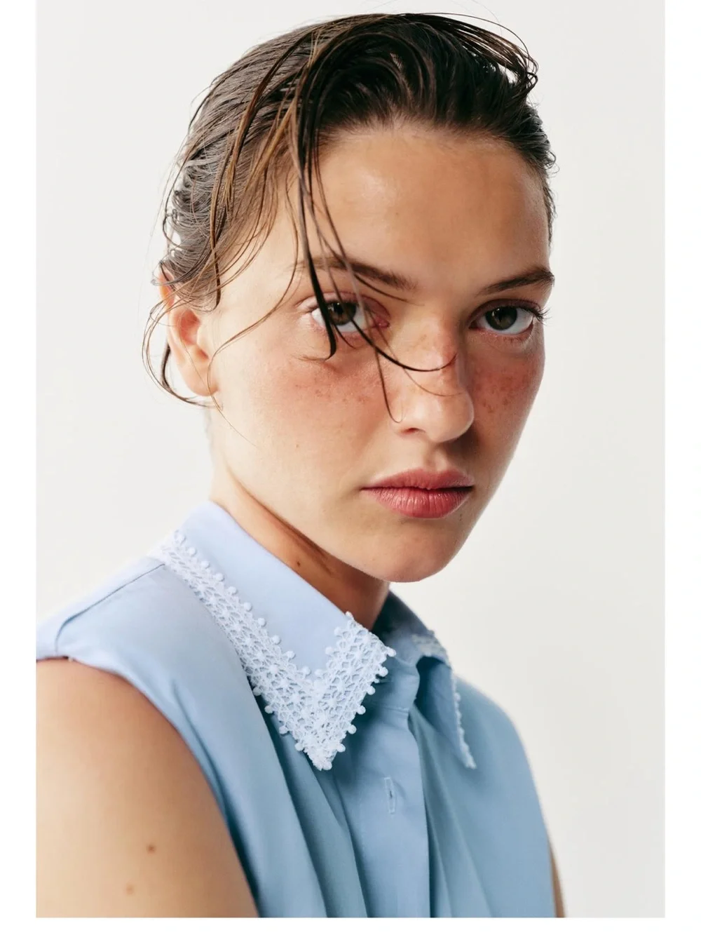 Zara Light Blue Sleeveless Shirt Mini Dress